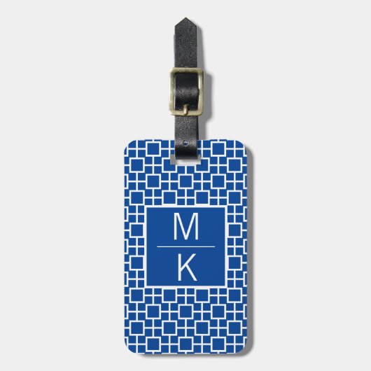 Monogram Blue Squares en Square Splitter Bagagelabel (Voorkant verticaal)