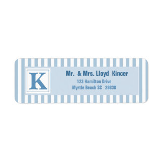 Monogram Blue Stripe-adreslabel Etiket