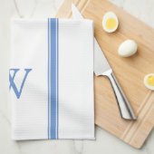 Monogram Blue Stripe Persoonlijke keukenhanddoek (Quarter Fold)
