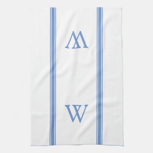 Monogram Blue Stripe Persoonlijke keukenhanddoek (Verticaal)