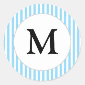 Monogram Blue Stripe Preppy Ronde Sticker (Voorkant)