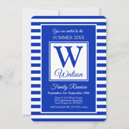 Monogram Blue Stripes Summer Family Reunion Kaart