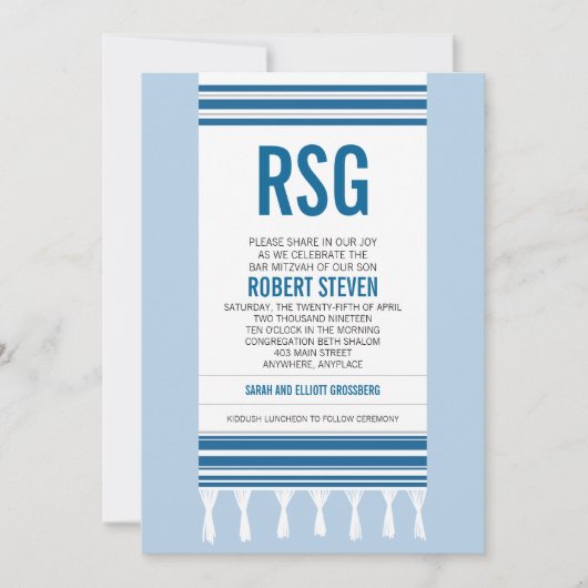 Monogram Blue Tallit Bar Mitzvah Kaart (Voorkant)