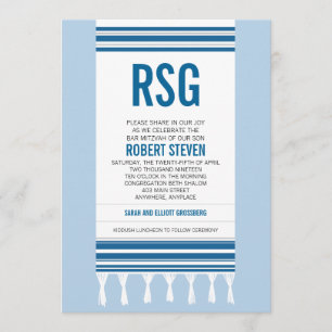 Monogram Blue Tallit Bar Mitzvah Kaart