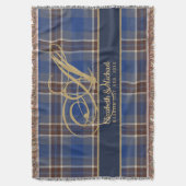 Monogram Blue Tartan Passen getrouwd Weddenschap Deken (Voorkant Verticaal)