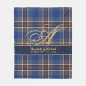 Monogram Blue Tartan Passen getrouwd Weddenschap Fleece Deken (Voorkant)