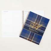 Monogram Blue Tartan Passen getrouwd Weddenschap Planner (Display)