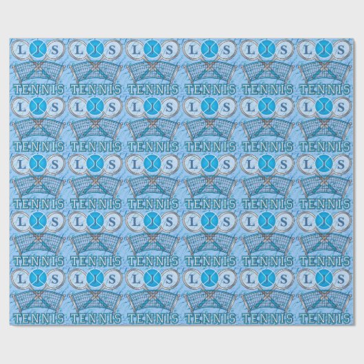 Monogram Blue Tennis Sport Design Cadeaupapier (Vlak)