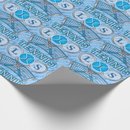 Monogram Blue Tennis Sport Design Cadeaupapier (Hoek)
