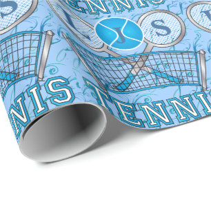 Monogram Blue Tennis Sport Design Cadeaupapier