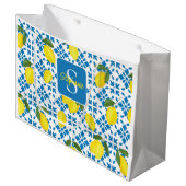 Monogram Blue Tile French Country Lemon Pattern  Groot Cadeauzakje (Voorkant Gekanteld)