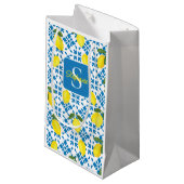 Monogram Blue Tile French Country Lemon Pattern Klein Cadeauzakje (Voorkant Gekanteld)