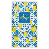 Monogram Blue Tile French Country Lemon Pattern Klein Cadeauzakje (Voorkant)