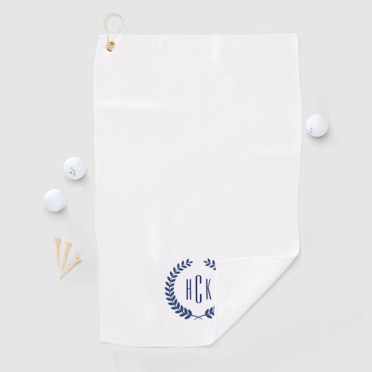 Monogram Blue Tones Laurel Wreath Golfhanddoek (Insitu)