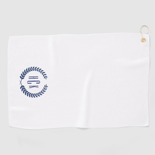 Monogram Blue Tones Laurel Wreath Golfhanddoek (Horizontaal)