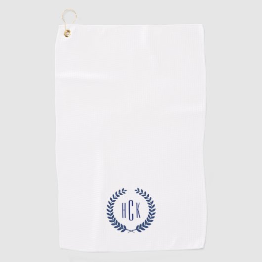 Monogram Blue Tones Laurel Wreath Golfhanddoek (Voorkant)