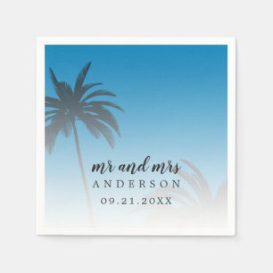 Monogram Blue Tropical Palm Beach Weddenschap Servet