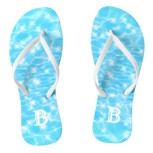 Monogram Blue Tropical Water Ripple Custom Initiaa Teenslippers (Voetbed)