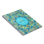Monogram Blue Turquoise Floral Mandala Pattern Notitieboek (Rechterzijde)