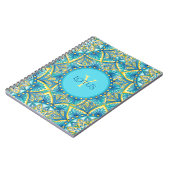 Monogram Blue Turquoise Floral Mandala Pattern Notitieboek (Linkerzijde)