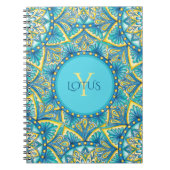 Monogram Blue Turquoise Floral Mandala Pattern Notitieboek (Voorkant)