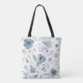 Monogram Blue Violet Waterverf Floral Patroon Tote Bag (Achterkant)