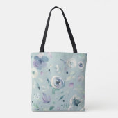 Monogram Blue Violet Waterverf Floral Patroon Tote Bag (Achterkant)