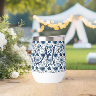 Monogram Blue Watercolor Floral Cottagecore Trendy