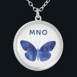 Monogram Blue Waterverf Butterfly Zilver Vergulden Ketting<br><div class="desc">blauw waterverf vlinderschilderij met moderne monogram-initialen voor typografie die kunnen worden gewijzigd om zich te personaliseren. Originele kunst van Nic Squirrell.</div>