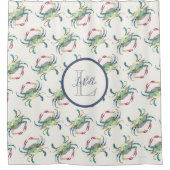 Monogram Blue Waterverf Crab Coastal Douchegordijn (Voorkant)