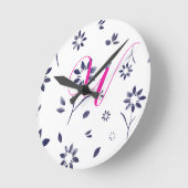 Monogram Blue Waterverf Floral Pattern Ronde Klok (Hoek)