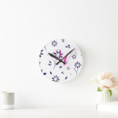 Monogram Blue Waterverf Floral Pattern Ronde Klok (Huis)