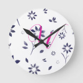 Monogram Blue Waterverf Floral Pattern Ronde Klok (Voorkant)