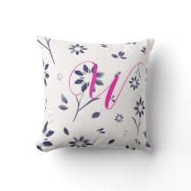 Monogram Blue Waterverf Flower Pattern