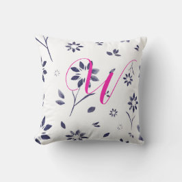 Monogram Blue Waterverf Flower Pattern Kussen