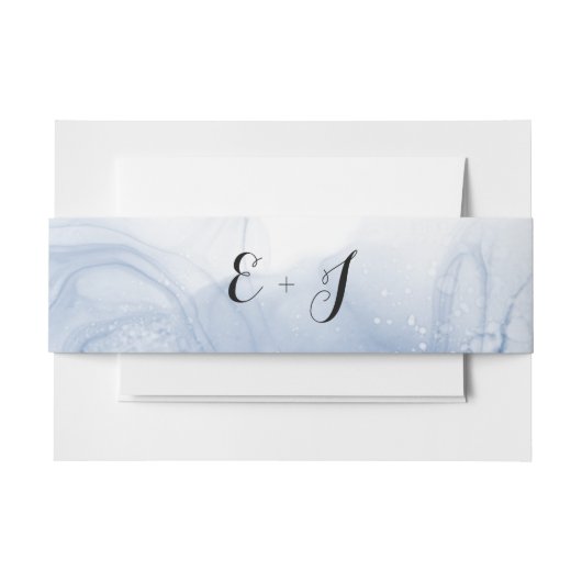 Monogram Blue Waterverf Wedding Invite Belly Band Uitnodigingen Wikkel (Voorkant Voorbeeld)