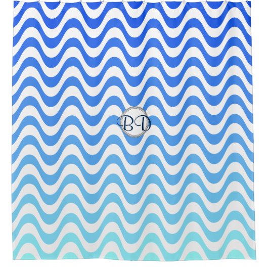 Monogram Blue Wave Patroon Douchegordijn (Voorkant)