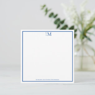 Monogram Blue White Couple Wedding Elegant Notitiekaartje