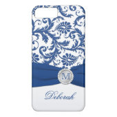 Monogram Blue, White Damask iPhone 7 Hoesje (Achterkant)
