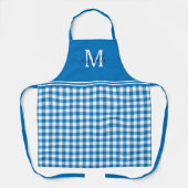 Monogram Blue White Gingham Navy Name Schort (Voorkant)