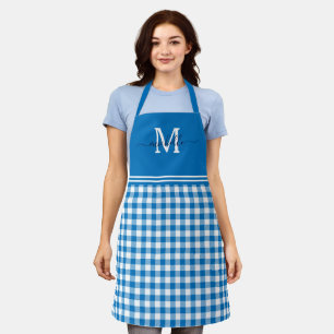 Monogram Blue White Gingham Navy Name Schort