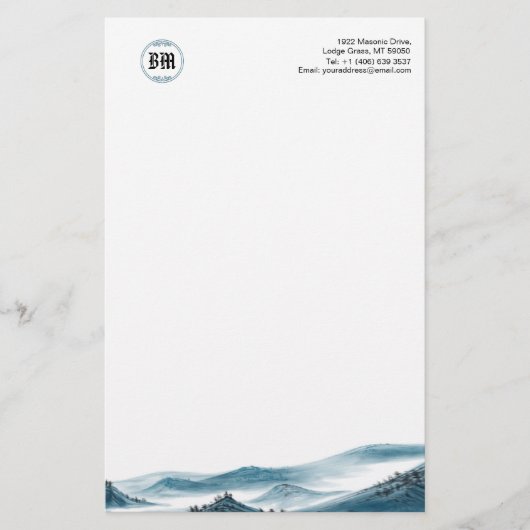 Monogram Blue White Mountain-Uitzicht Briefpapier (Voorkant)
