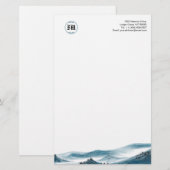 Monogram Blue White Mountain-Uitzicht Briefpapier (Voorkant / Achterkant)