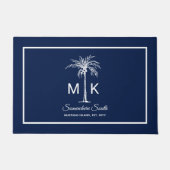 Monogram Blue White Palm Tree Personalized Deurmat (Voorkant)