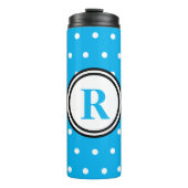 Monogram Blue White Polka Dots Thermosbeker (Voorkant)