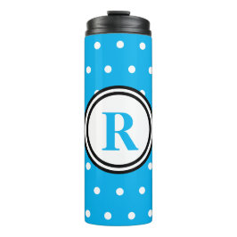 Monogram Blue White Polka Dots Thermosbeker