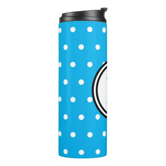 Monogram Blue White Polka Dots Thermosbeker (Gedraaid links)