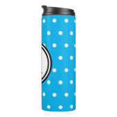 Monogram Blue White Polka Dots Thermosbeker (Geroteerd rechts)