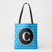 Monogram Blue White Polka Dots Tote Bag (Voorkant)