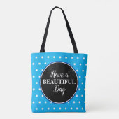 Monogram Blue White Polka Dots Tote Bag (Achterkant)